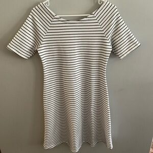 Zara Black and White Striped A-Line Dress with Raglan Sleeves size Large